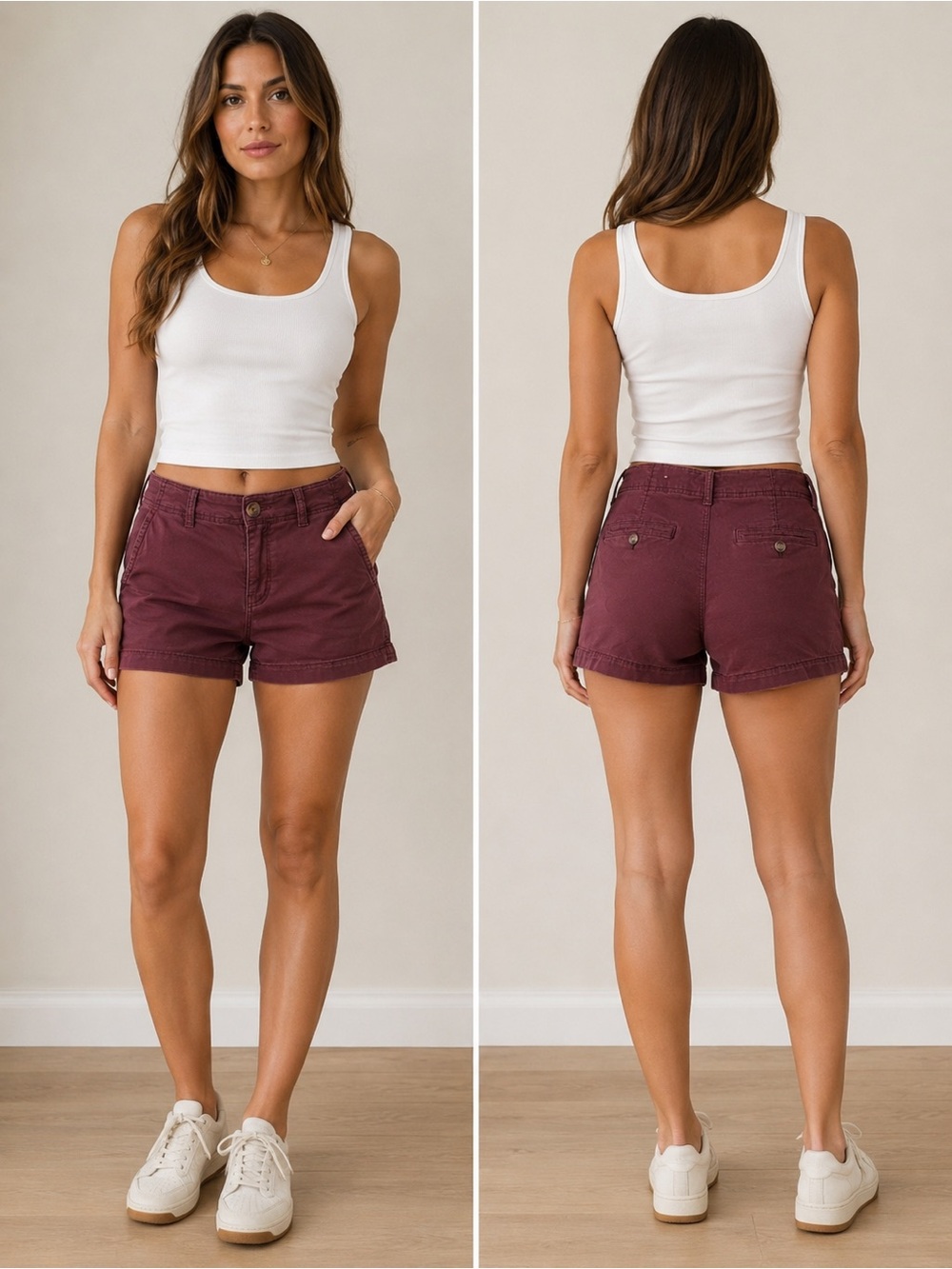 American Eagle Outfitters Women's Maroon Cotton Bermuda Shorts - Size 8